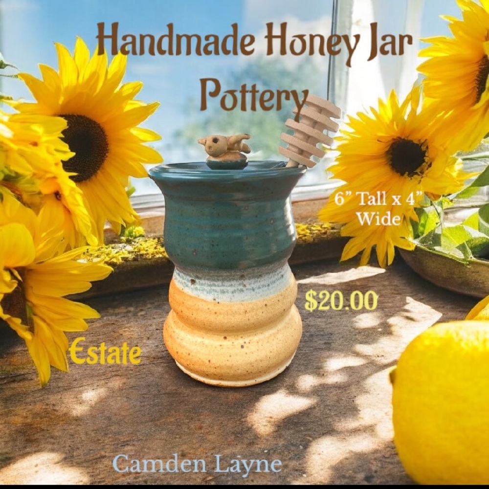 Camden Layne Blue and Cream Handmade Honey Jar